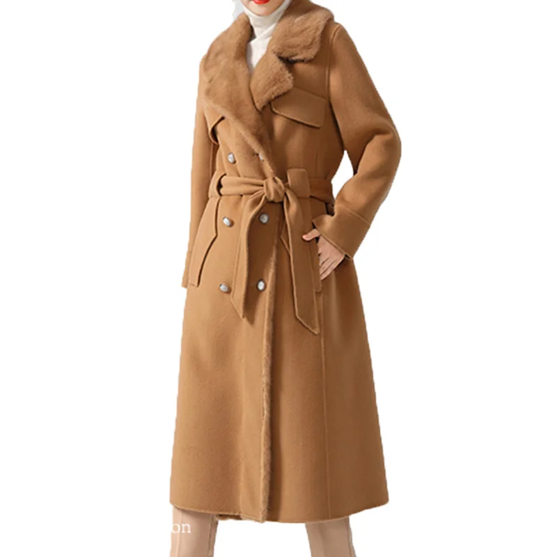 SHZQ Autumn Female Coats and Jackets Women New Real Sheep Woolen Coats with Natural Mink Fur Collar Belt Lady Luxury Clothing 
SHZQ Autumn Female Coats and Jackets Women New Real Sheep Woolen Coats with Natural Mink Fur Collar Belt Lady Luxury Clothing