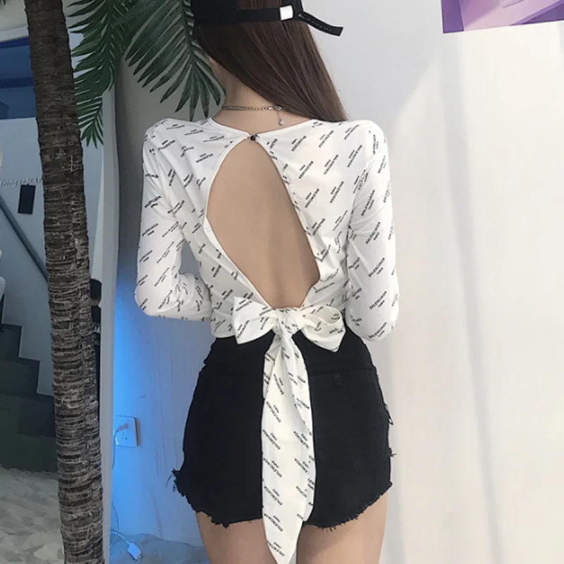 Women's Long-Sleeved T-shirt Short Spring and Autumn Outer Wear Backless Sexy Lacing Bow Ins High Waist Slimming outside Wear
Women's Long-Sleeved T-shirt Short Spring and Autumn Outer Wear Backless Sexy Lacing Bow Ins High Waist Slimming outside Wear