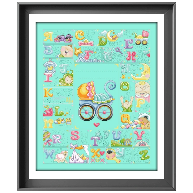 

Baby birthday record cross stitch kits pattern 18ct 14ct 11ct bright green fabric embroidery DIY hand made needlework