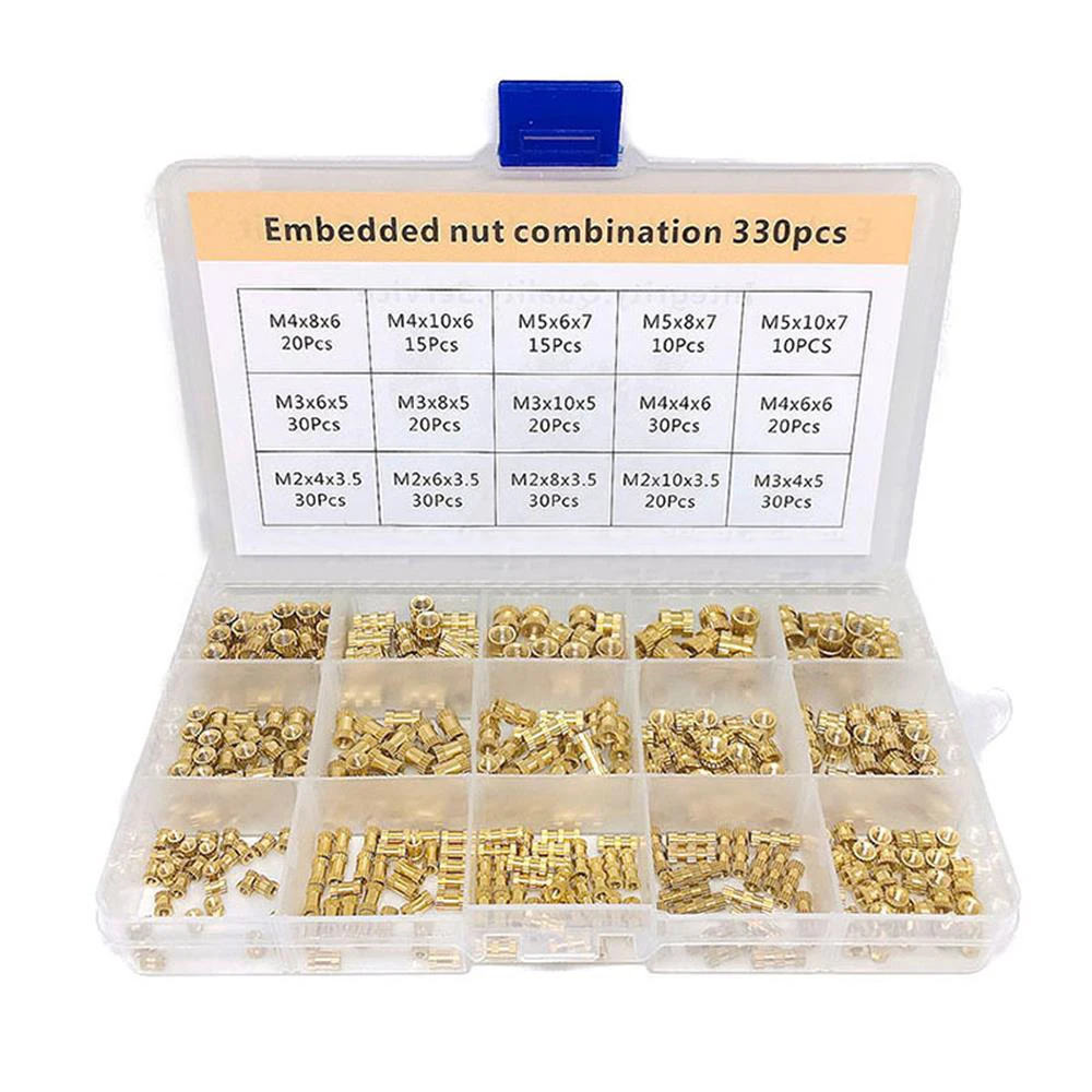 330pcs M2/M3/M4/M5/M6/M8 Brass Threaded Insert Nuts Set Embedded Nut Combination Copper Nut Brass Knurled Round Molded-in Packed
330pcs M2/M3/M4/M5/M6/M8 Brass Threaded Insert Nuts Set Embedded Nut Combination Copper Nut Brass Knurled Round Molded-in Packed