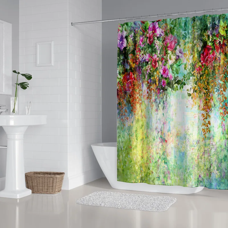 Набор занавесок для душа с красочными цветами и 3d принтом коврики ванной прочные
