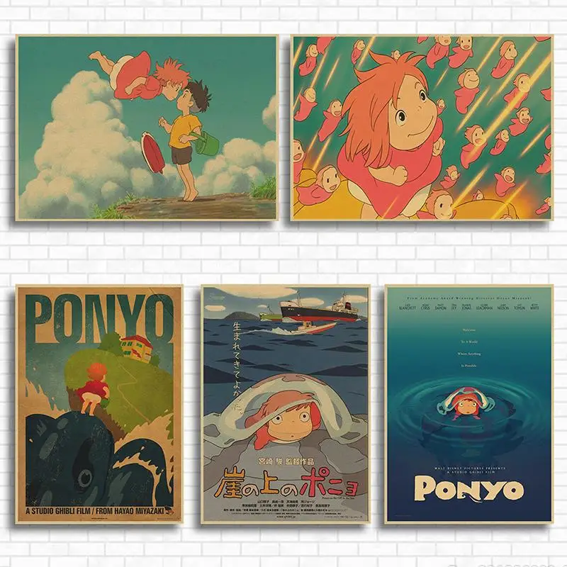 Винтажные постеры Ponyo на скале Hayao Miyazaki постер домашний декор Настенная Наклейка
