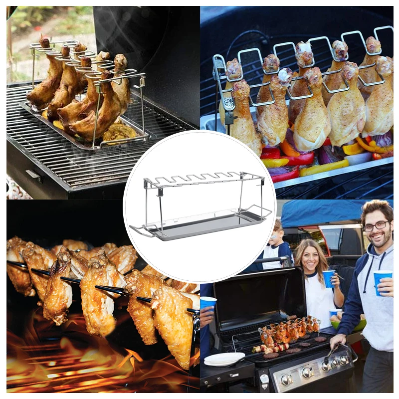 BBQ Beef Chicken Leg Wing Grill Rack 14 Slots Stainless Steel Barbecue Drumsticks Holder Smoker Oven Roaster Stand with Drip Pan
BBQ Beef Chicken Leg Wing Grill Rack 14 Slots Stainless Steel Barbecue Drumsticks Holder Smoker Oven Roaster Stand with Drip Pan