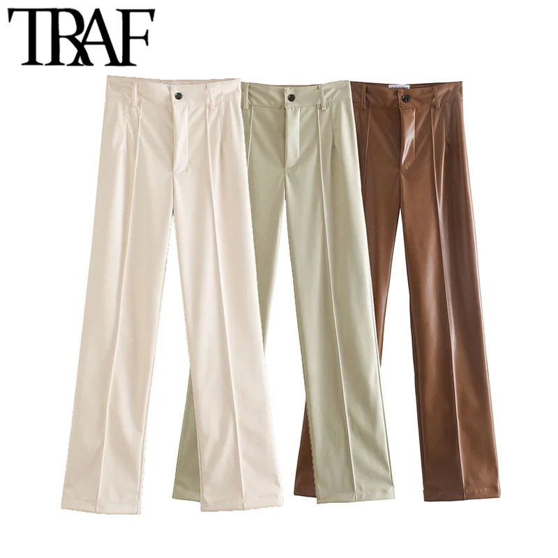 TRAF Women Chic Fashion With Darts Faux Leather Straight Pants Vintage High Waist Zipper Fly Female Trousers Mujer
TRAF Women Chic Fashion With Darts Faux Leather Straight Pants Vintage High Waist Zipper Fly Female Trousers Mujer