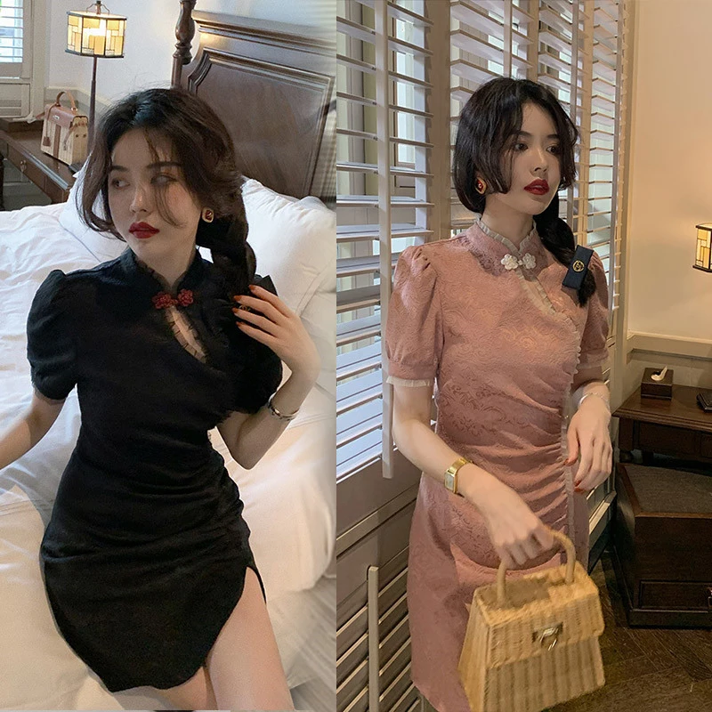 Chinese Sexy Cheongsam Dresses Slim Lace Up Slit Girl Hollow Out Dress Black Gothic Vintage Skirts Floral Print Solid Color 2021
Chinese Sexy Cheongsam Dresses Slim Lace Up Slit Girl Hollow Out Dress Black Gothic Vintage Skirts Floral Print Solid Color 2021