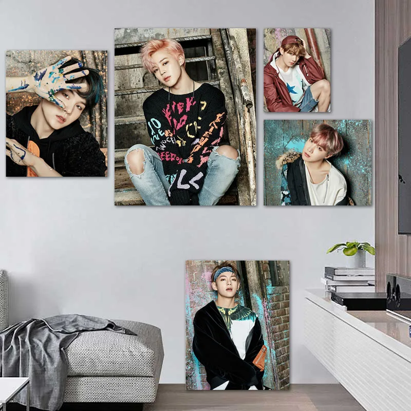Корейский Kpop Bangtan Boys настенный художественный плакат настенные наклейки Холст