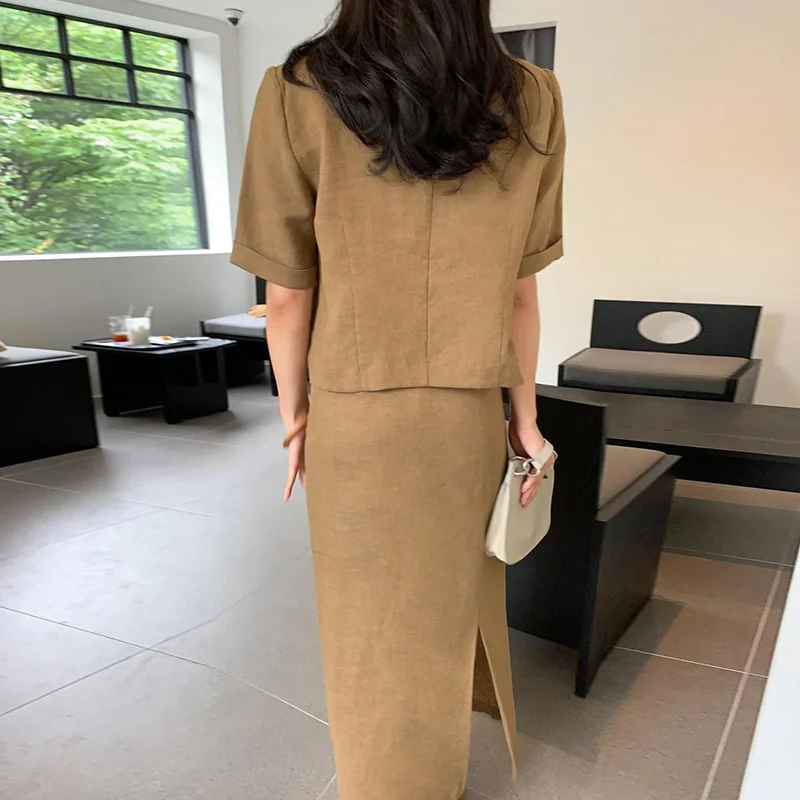 Two Piece Korean Chic One Button Cardigan Short Sleeve Coat High Waist Straight Split Skirt Suits Summer Outfits For Women 2021
Two Piece Korean Chic One Button Cardigan Short Sleeve Coat High Waist Straight Split Skirt Suits Summer Outfits For Women 2021