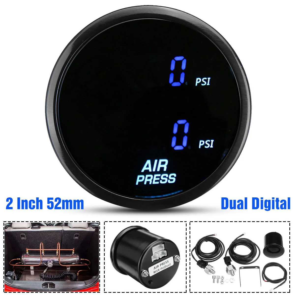 2 Inch 52mm Air Suspension Pressure Gauge PSI Dual Display Red Blue LED Air Ride Air Press Meter 2pcs 1/8 NPT Electrical Sensor
2 Inch 52mm Air Suspension Pressure Gauge PSI Dual Display Red Blue LED Air Ride Air Press Meter 2pcs 1/8 NPT Electrical Sensor
