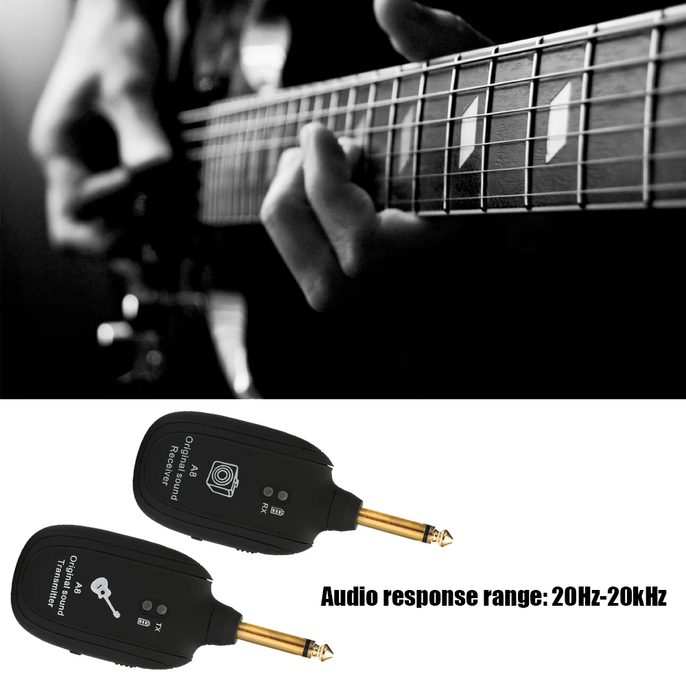 

A8 UHF Wireless Guitar Transmitter Receiver Guitar Wireless System Set 730mhz 50M Range for Electric Guitars Bass Violin Black