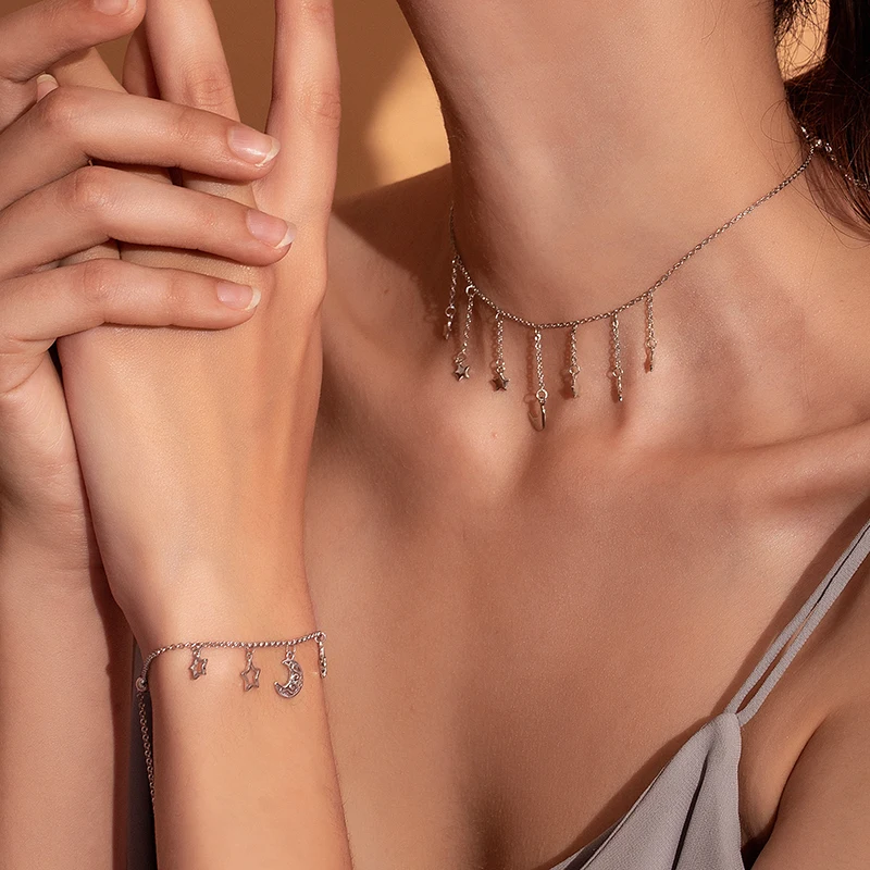 BAMOER Real 925 Sterling Silver Star Chain Sparkling Moon Starry Pendant Necklaces for Women Sterling Silver Jewelry SCN301
BAMOER Real 925 Sterling Silver Star Chain Sparkling Moon Starry Pendant Necklaces for Women Sterling Silver Jewelry SCN301