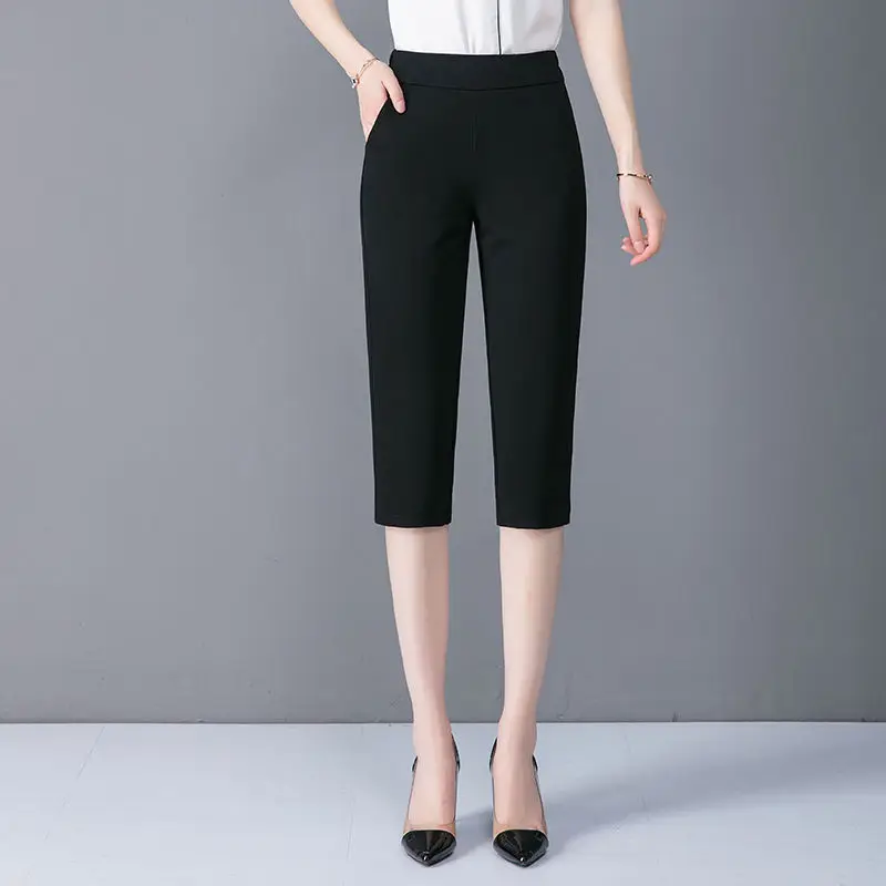 2021 Summer Pants For Women Casual Black Calf-Length Straight Pants Office Lady High Elastic Waist Capri Pant Plus Size
2021 Summer Pants For Women Casual Black Calf-Length Straight Pants Office Lady High Elastic Waist Capri Pant Plus Size