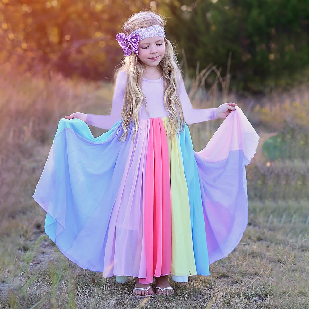 New 2020 Girls Dress Long Sleeve Princess Rainbow Dress Colorful Soft Cotton Tulle Skirt Birthday Christmas Costumes for Girls
New 2020 Girls Dress Long Sleeve Princess Rainbow Dress Colorful Soft Cotton Tulle Skirt Birthday Christmas Costumes for Girls
