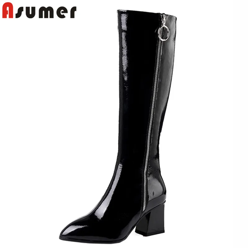 ASUMER size 34-42 fashion cow patent leather boots pointed toe knee high boots thick high heels zip prom autumn winter boots
ASUMER size 34-42 fashion cow patent leather boots pointed toe knee high boots thick high heels zip prom autumn winter boots