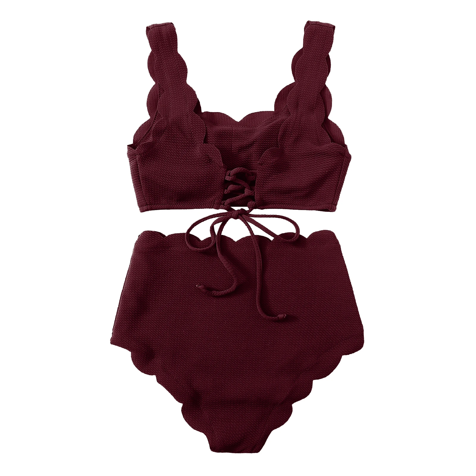 Meihuida Womens Sexy Two Piece Bikini Suits Fresh Solid Color Rippled Bandage Vest and High Waist Trunks 
Meihuida Womens Sexy Two Piece Bikini Suits Fresh Solid Color Rippled Bandage Vest and High Waist Trunks