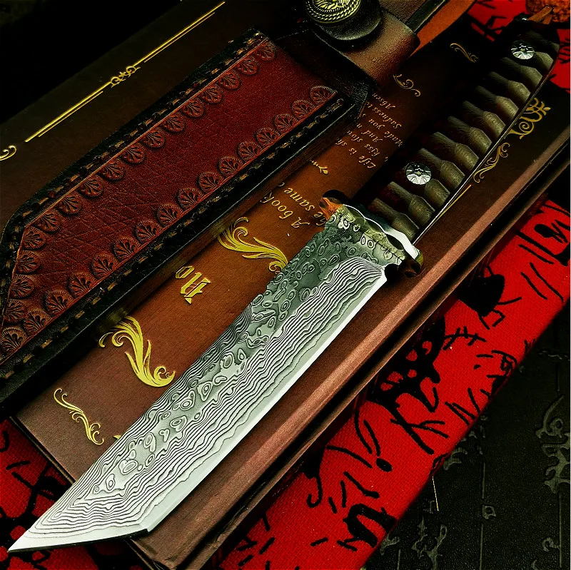 Фото Японский вакуумный нож PEGASI из дамасской стали G10 высокопрочный интегрированный
