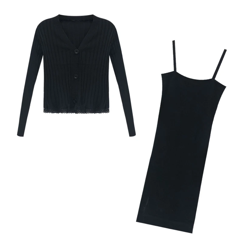 New Style in Autumn 2020, Two Pieces of Knitwear, Women's Korean Hip Wrap Suspender Dress + Single Breasted Long Sleeve Cardigan
New Style in Autumn 2020, Two Pieces of Knitwear, Women's Korean Hip Wrap Suspender Dress + Single Breasted Long Sleeve Cardigan