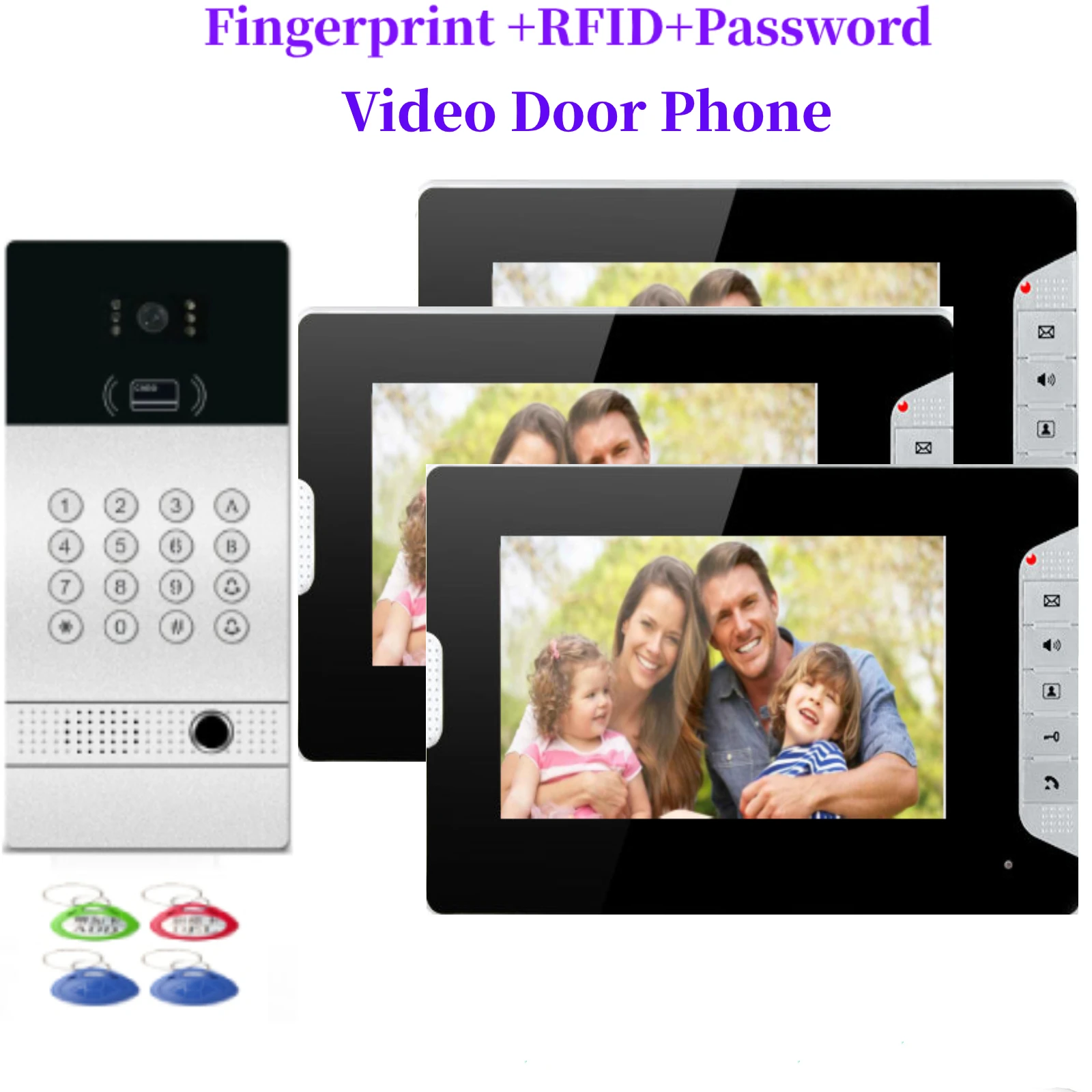 Фото Отпечатков пальцев RFID видео домофон 7 дюймов монитор проводные сети видеодомофон