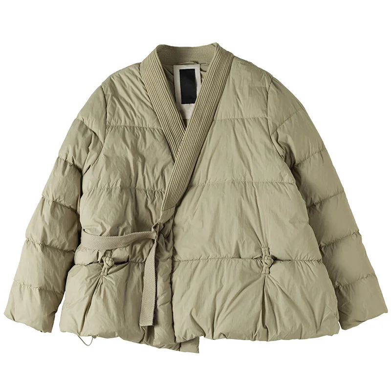 90 White Duck Down Jacket Super Soft V-neck Tie Design Slanted Buckle Jacket
90 White Duck Down Jacket Super Soft V-neck Tie Design Slanted Buckle Jacket