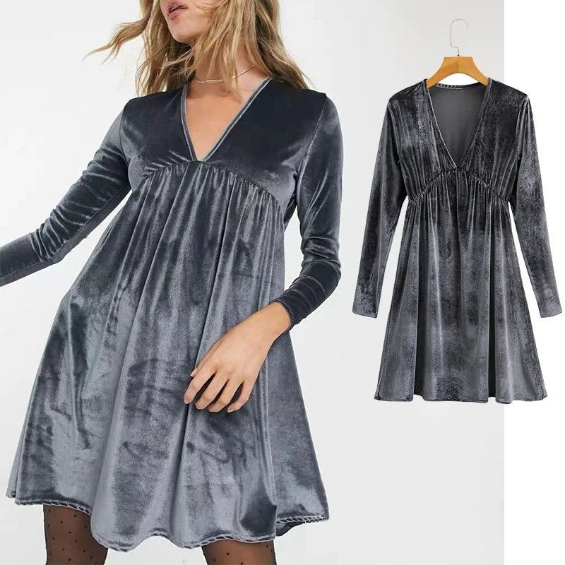 Женское бархатное платье-миди ZA, облегающее платье с V-образным вырезом и длинным рукавом, Осень-зима 2020
Женское бархатное платье-миди ZA, облегающее платье с V-образным вырезом и длинным рукавом, Осень-зима 2020