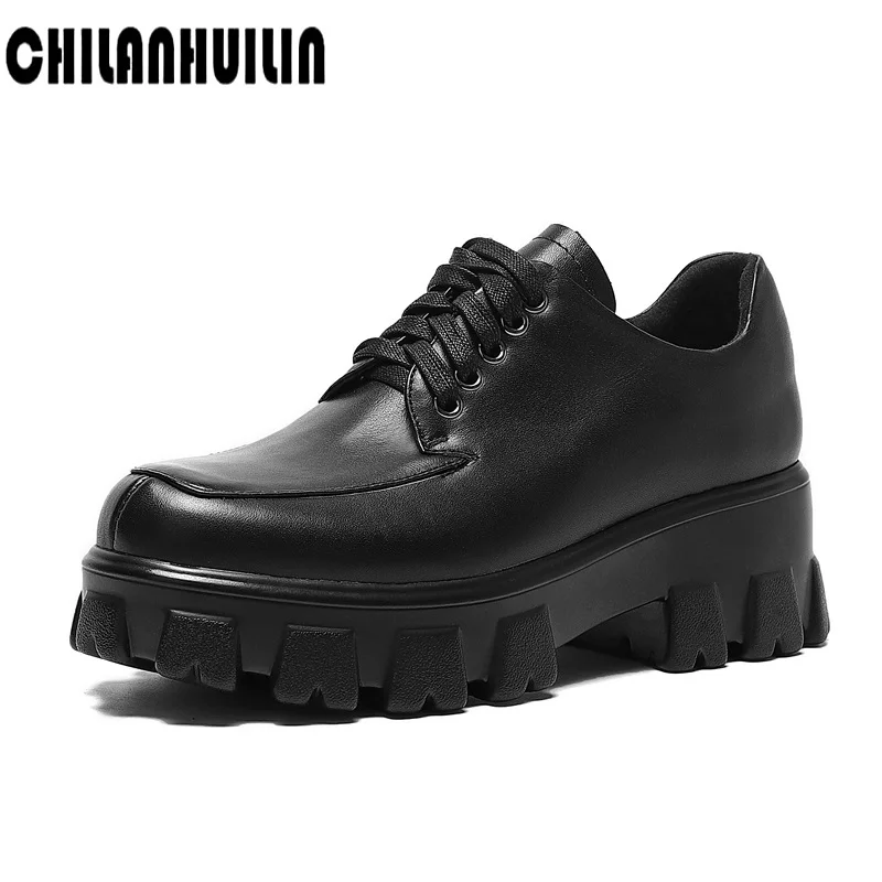 

brand shoes platform oxford shoes women lace up cross-tied thick high heel creepers women's pumps british style heel shoes woman