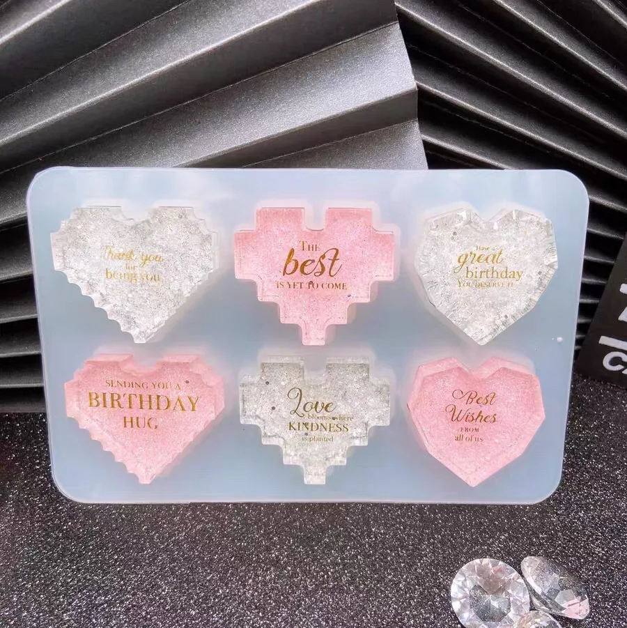 2019 кристальная УФ-эпоксидная смола форма Pixel Love Heart shape High Mirror DIY ювелирные изделия