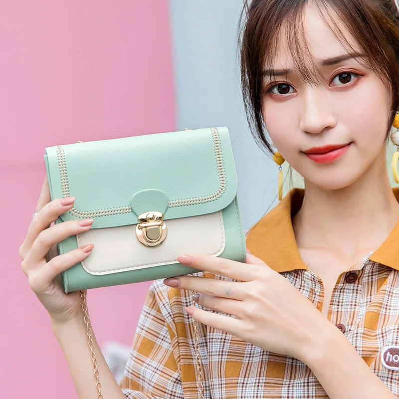 Stitching New Sale Women's Summer Shoulder Bag Ladies Messenger Female Small Square Clutch Bags 2020 Handbags Chain Pu Leather | Багаж и