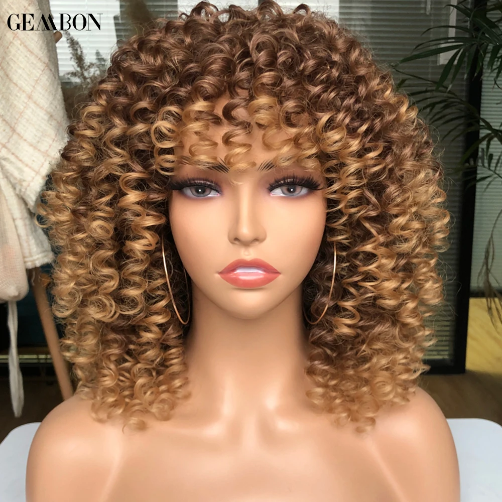 Short Hair Afro Kinky Curly Wigs With Bangs Blonde Mixed Brown Synthetic Ombre Natural Heat Resistant Wigs for Black Women
Short Hair Afro Kinky Curly Wigs With Bangs Blonde Mixed Brown Synthetic Ombre Natural Heat Resistant Wigs for Black Women
