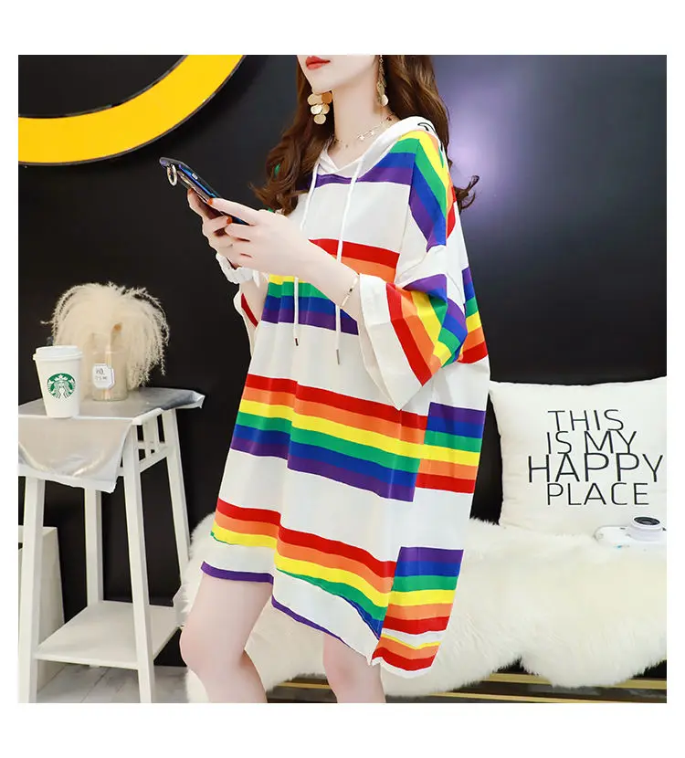 Fashion Rainbow stripe New 2021 Women Spring Summer T-Shirts Oversize Short Sleeve Streetwear Tshirt Harajuku Hip Hop Tees PD058
Fashion Rainbow stripe New 2021 Women Spring Summer T-Shirts Oversize Short Sleeve Streetwear Tshirt Harajuku Hip Hop Tees PD058