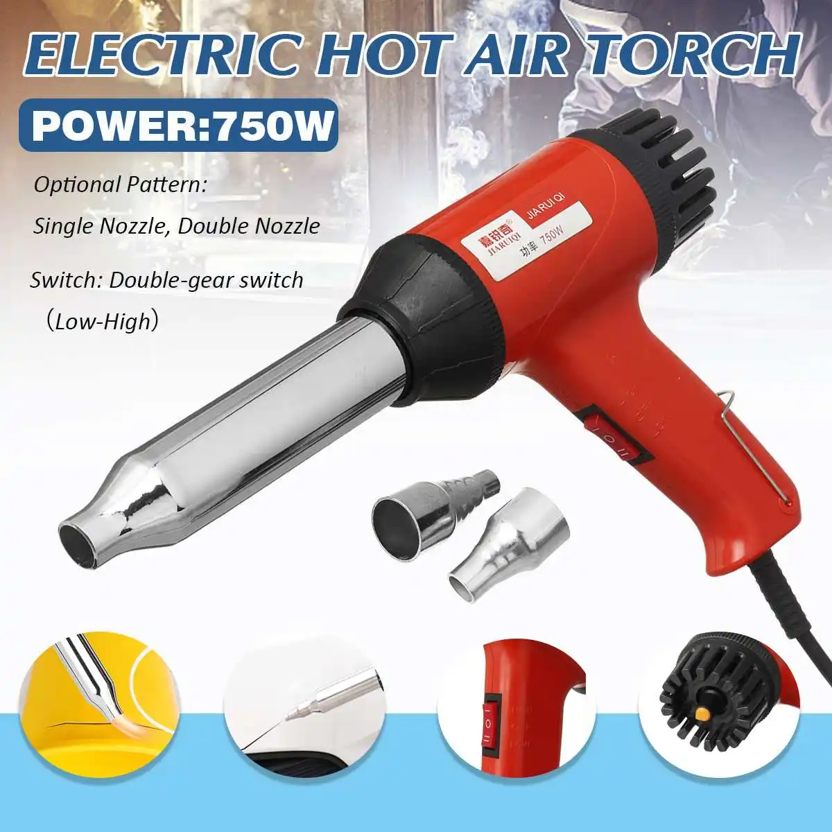 220V 750W Adjustable Temperature Hot Air Torch Electric Heat Gun Plastic PP PVC Welding Gun Tool Kit Thermal Power Tools
220V 750W Adjustable Temperature Hot Air Torch Electric Heat Gun Plastic PP PVC Welding Gun Tool Kit Thermal Power Tools