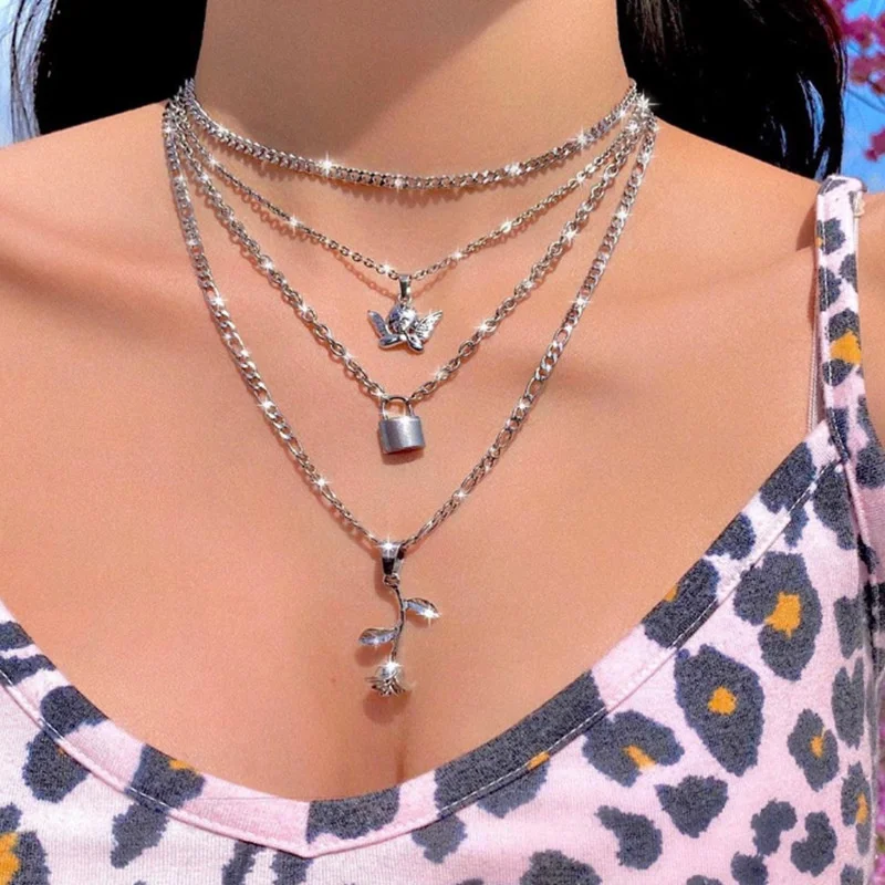 Fashion Multi-layer Necklace Chain Crystal Angel Lock Rose Women 2021 Elegant Choker Necklace Punk Gothic Jewelry Gifts
Fashion Multi-layer Necklace Chain Crystal Angel Lock Rose Women 2021 Elegant Choker Necklace Punk Gothic Jewelry Gifts