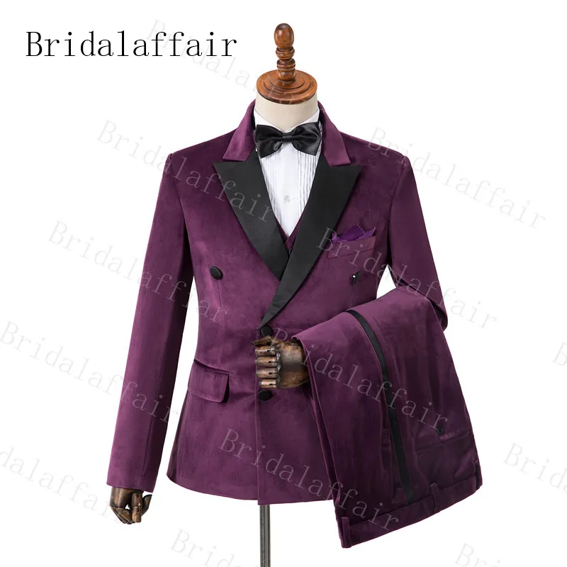 Bridalaffair Высокое качество Пик черный отворот фиолетовый бархат мужские костюмы