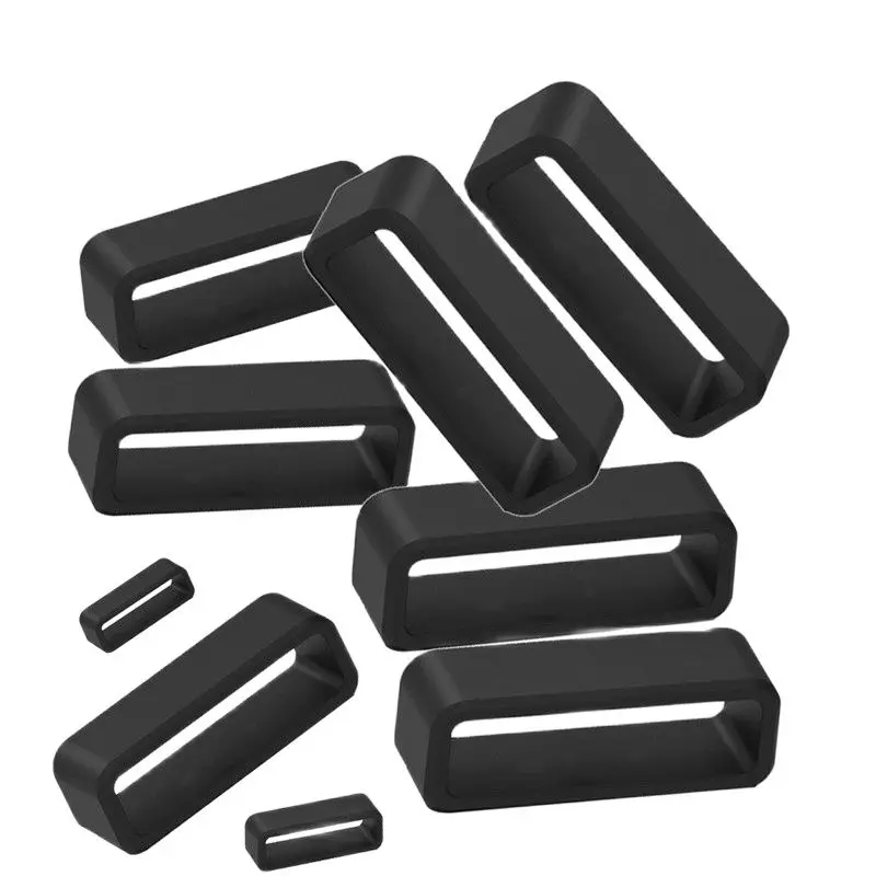 

4Pc Black Watchbands 12 14 16 18 20 22 24 26 28 30mm Strap Loop Ring Silicone Rubber Watch Bands Accessories Holder Locker