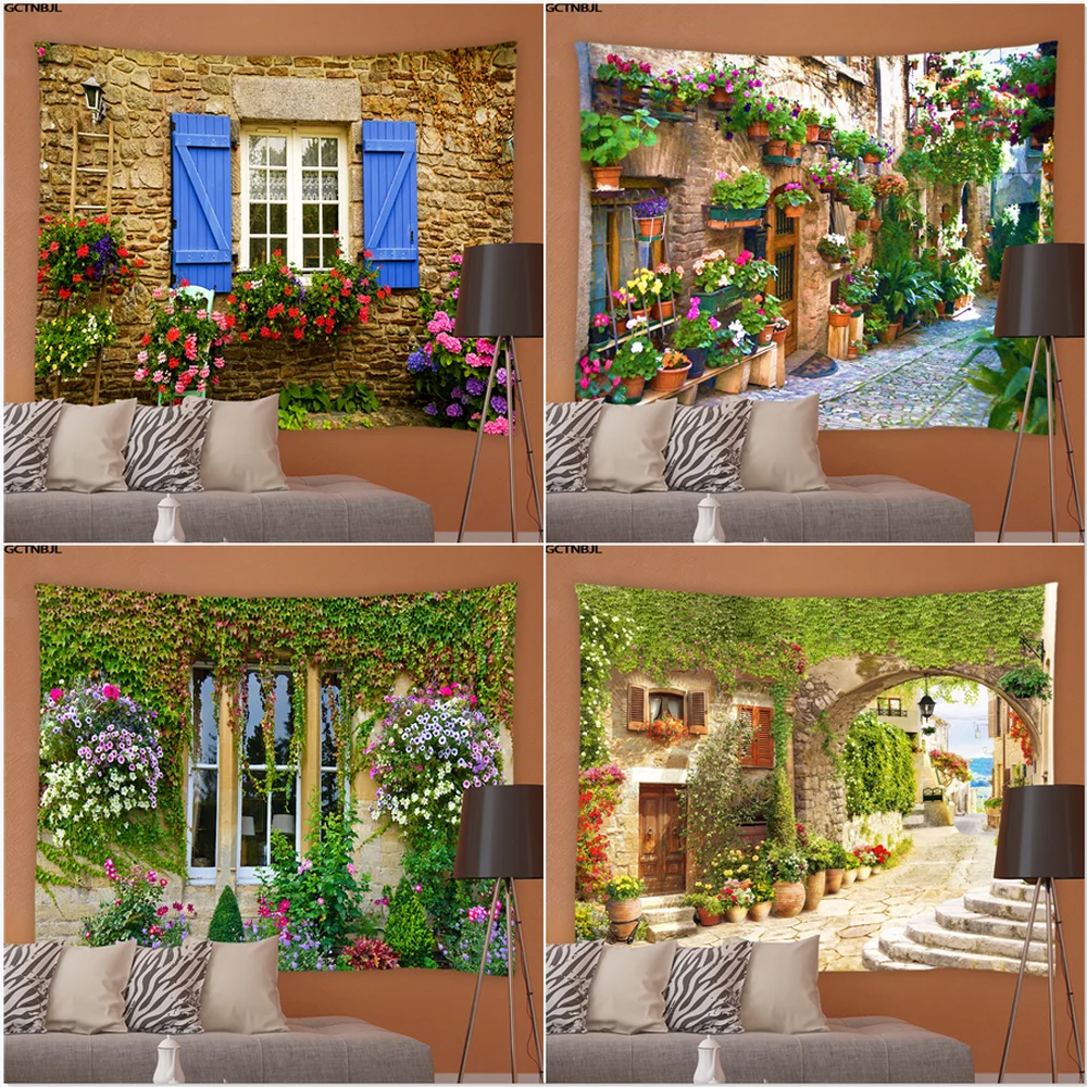 

Landscape Tapestry Street Plants Flowers Scenery Living Room Bedroom Tapestries Hippie Garden Background Wall Tablecloths Decor