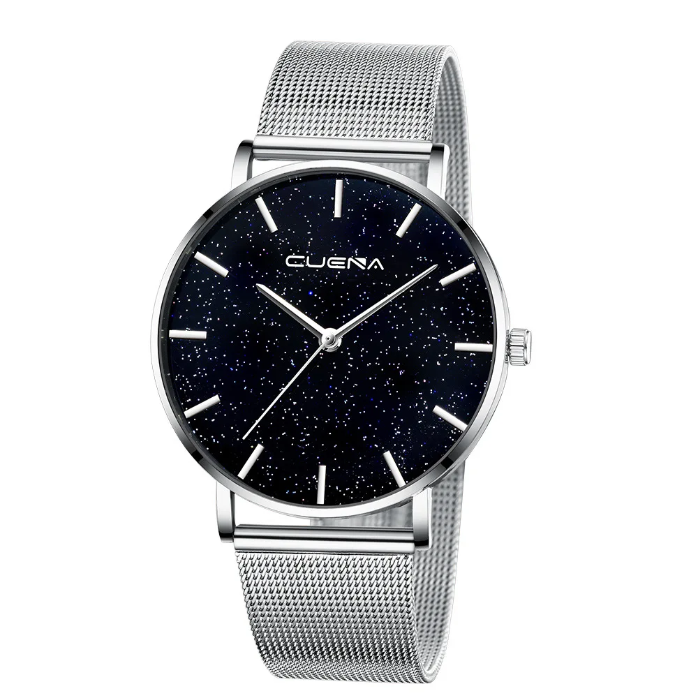 

CUENA 838 Ultra-Thin Starry sky Dial Men's And Women's Watches Korean Stainless Steel Mesh Belt Waterproof Quartz Wristwatches