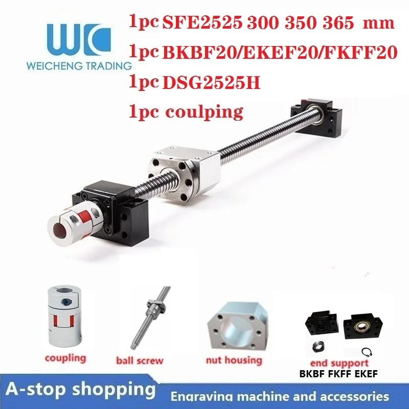 SFE2525 Rolled Ballscrew L 300 350 mm + DSG2525H ballnut + Ballscrew Support block + 14mm to 17mm coupling.
SFE2525 Rolled Ballscrew L 300 350 mm + DSG2525H ballnut + Ballscrew Support block + 14mm to 17mm coupling.