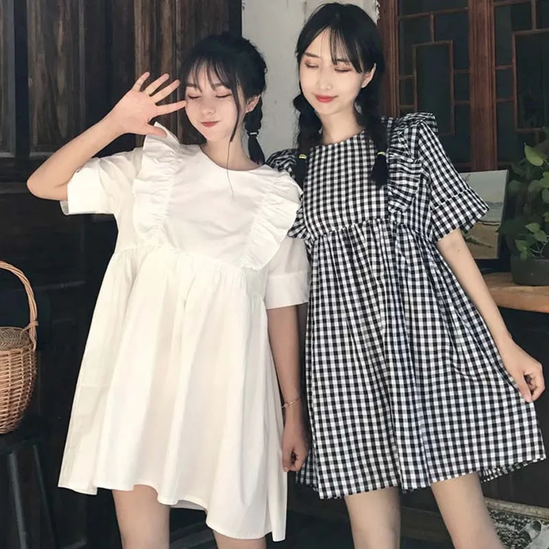 One-Piece Japanese Mori Girl Summer Dress Retro Sweet Lattice Women Short Sleeve Dress Kawaii Solid O Collar Ruffle Mini Dresses
One-Piece Japanese Mori Girl Summer Dress Retro Sweet Lattice Women Short Sleeve Dress Kawaii Solid O Collar Ruffle Mini Dresses