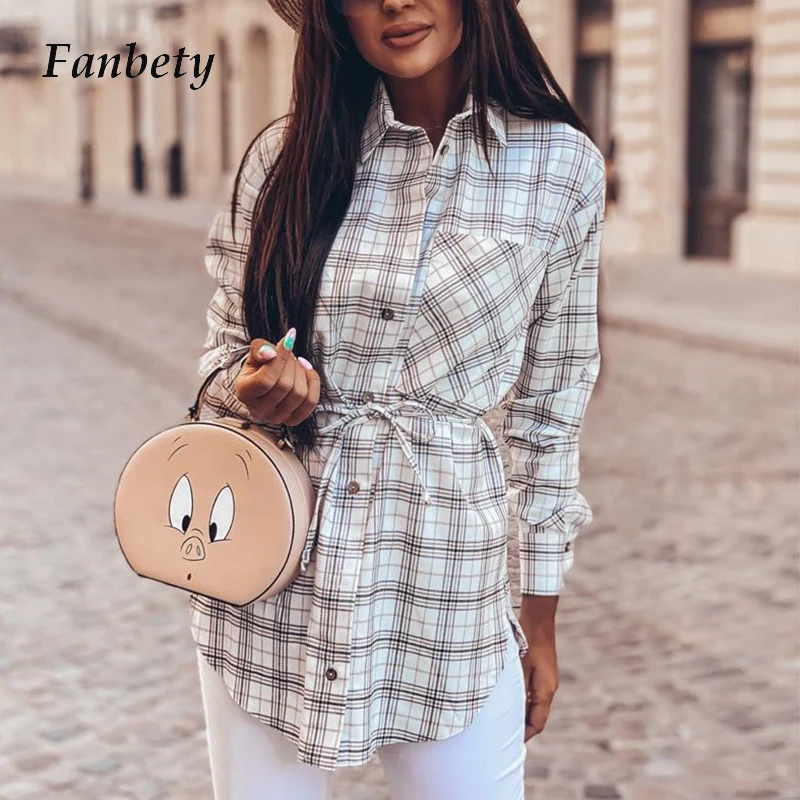 Women Vintage Plaid Print Belt Blouse Shirt Long Sleeve Turn-down Collar Long Tops Autumn Casual Female Slim Button Shirt Blusas
Women Vintage Plaid Print Belt Blouse Shirt Long Sleeve Turn-down Collar Long Tops Autumn Casual Female Slim Button Shirt Blusas