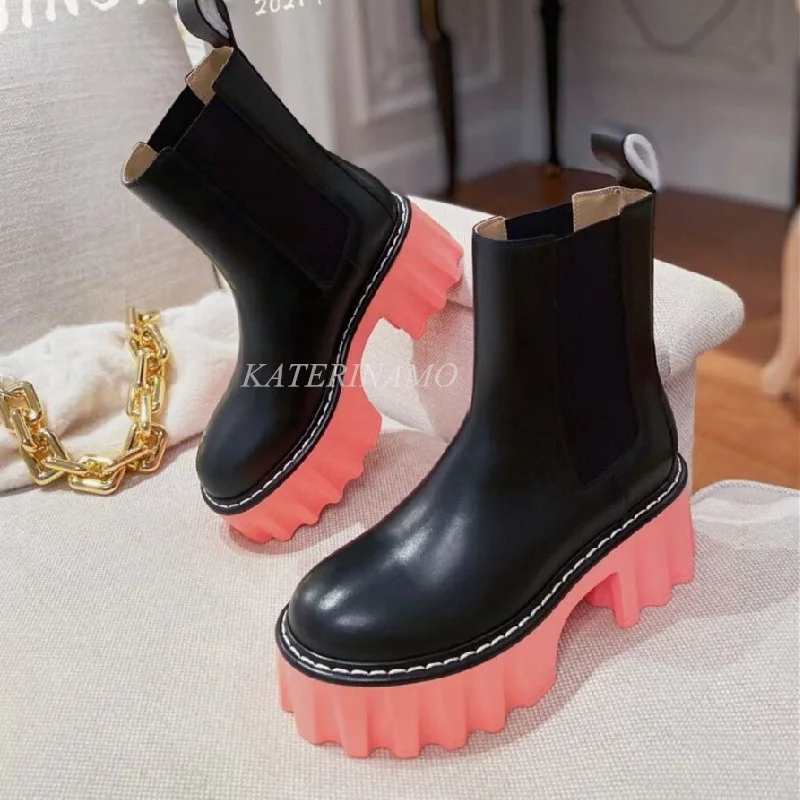 Brand Pink Thick Sole Women Real Leather Chelsea Boots Round Toe Chunky High Heel Ladies Ankle Boots Motorcycle Platform Shoes
Brand Pink Thick Sole Women Real Leather Chelsea Boots Round Toe Chunky High Heel Ladies Ankle Boots Motorcycle Platform Shoes