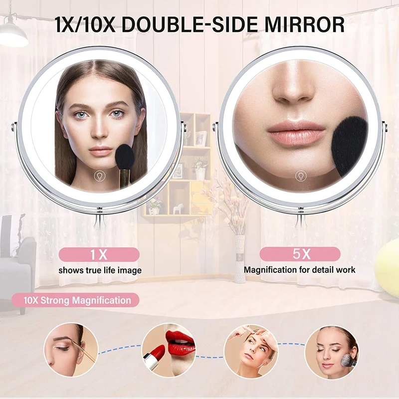 5X Magnified Lighted Makeup Double Mirror,7 Inch USB Portable LED Lights Cosmetic Desk Table Vanity Mirror for Bathroom
5X Magnified Lighted Makeup Double Mirror,7 Inch USB Portable LED Lights Cosmetic Desk Table Vanity Mirror for Bathroom