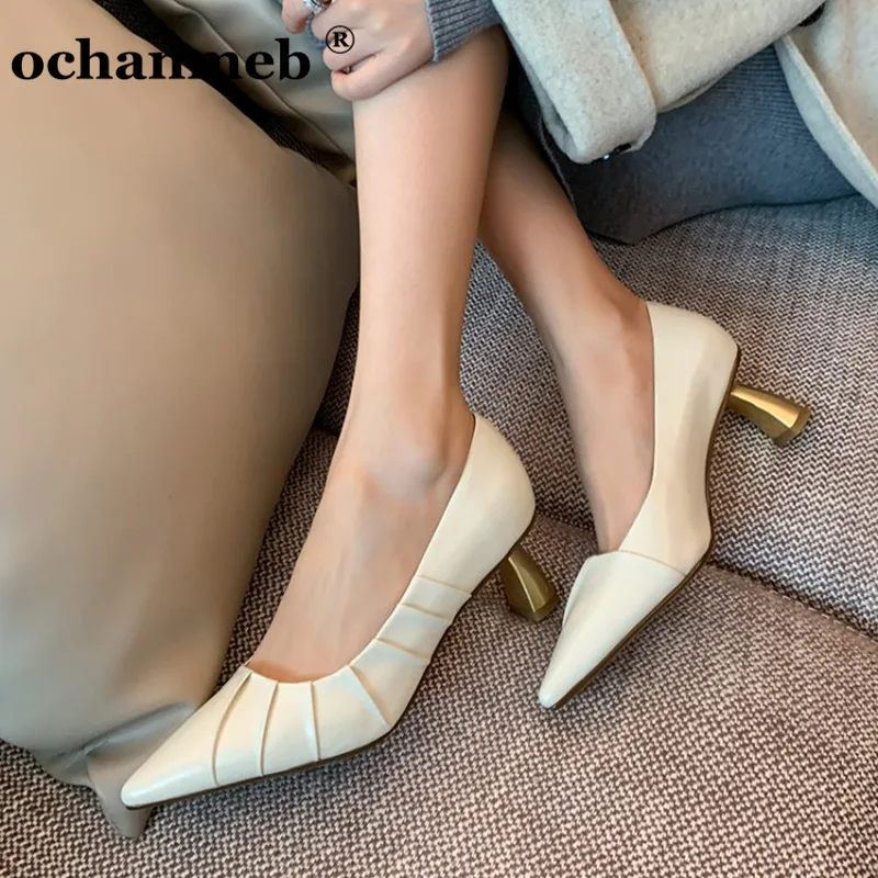 Ochanmeb high quality natural genuine leather high heels shoes women pleated beige nude purple party wedding pumps shoes 33-41
Ochanmeb high quality natural genuine leather high heels shoes women pleated beige nude purple party wedding pumps shoes 33-41
