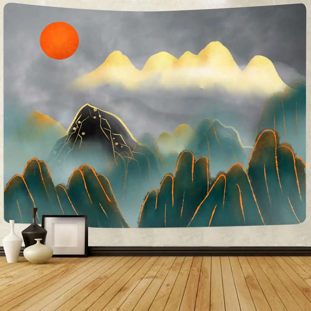 

Misty Forest Mountain Tapestry Sunrise Nature Landscape Art Wall Hanging Tapestries for Living Room Home Dorm Decor