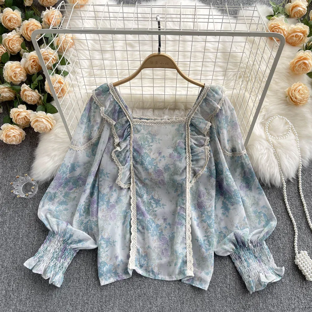 C370 Women New Fashion Autumn Square Neck Floral Print Chiffon Shirt Loose Sweet Ruffle Long Sleeve Tops Mujer Blouse
C370 Women New Fashion Autumn Square Neck Floral Print Chiffon Shirt Loose Sweet Ruffle Long Sleeve Tops Mujer Blouse