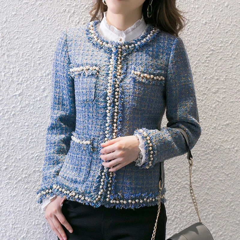 Office Ladies Slim Fit Tweed Jacket Women Plaid Pearls Beading Short Coat Brand Designer Party O Neck Twill Jackets Outerwear
Office Ladies Slim Fit Tweed Jacket Women Plaid Pearls Beading Short Coat Brand Designer Party O Neck Twill Jackets Outerwear