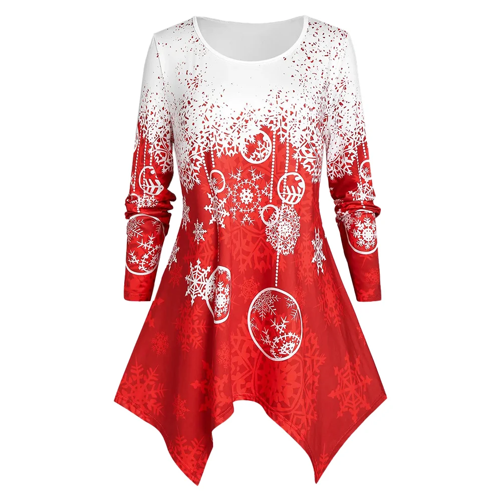Round Neck Winter Women Irregular Hem Christmas Tops Long Sleeve Pullover Casual Female Loose Snowflake Print T-Shirts Xmas
Round Neck Winter Women Irregular Hem Christmas Tops Long Sleeve Pullover Casual Female Loose Snowflake Print T-Shirts Xmas