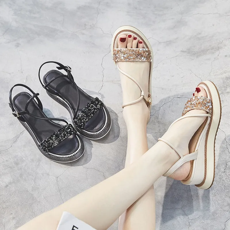 ICCLEK Summer women sandals wedge sandals new platform platform ladies Roman shoes fairy wind mid-heel rhinestone sandals
ICCLEK Summer women sandals wedge sandals new platform platform ladies Roman shoes fairy wind mid-heel rhinestone sandals