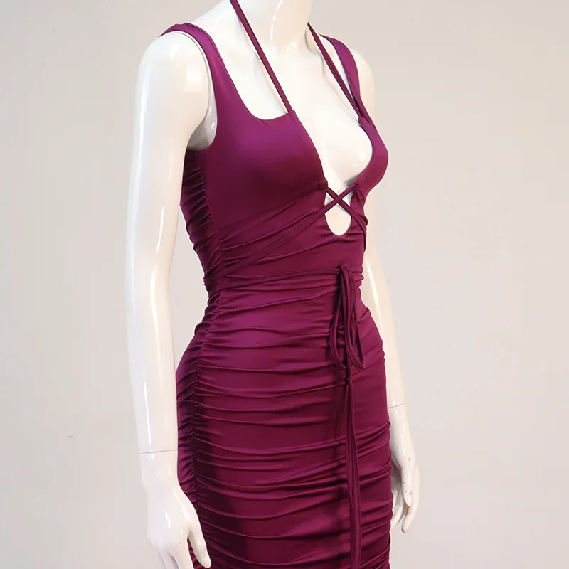 Solid Sexy Women Dress Sleeveless V Neck Hollow Out Lace Up Summer Streetwear Sheath Lady Bandage Mini Ruched Dress
Solid Sexy Women Dress Sleeveless V Neck Hollow Out Lace Up Summer Streetwear Sheath Lady Bandage Mini Ruched Dress