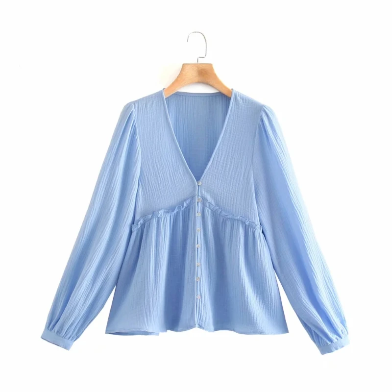 Casual Women V Neck Single Breasted Ruffled Hem Shirt Female Long Sleeve Blouse Office Lady Loose Tops Blusas S9300
Casual Women V Neck Single Breasted Ruffled Hem Shirt Female Long Sleeve Blouse Office Lady Loose Tops Blusas S9300