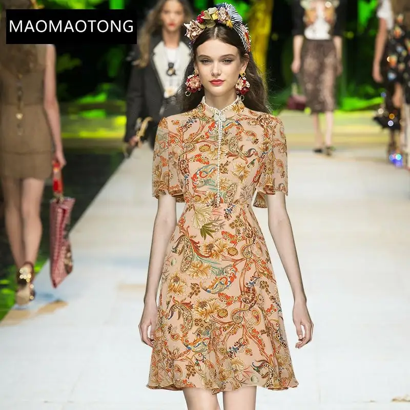 Fashion Designer Summer Vintage Mini Dresses Women's Stand-up Collar Beading Floral Print Chiffon Short Party Dress
Fashion Designer Summer Vintage Mini Dresses Women's Stand-up Collar Beading Floral Print Chiffon Short Party Dress