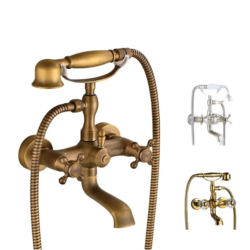 

Смеситель для ванны в форме телефона, кран с 2 ручками и изливом водопада, с широко распространенным римским душем
