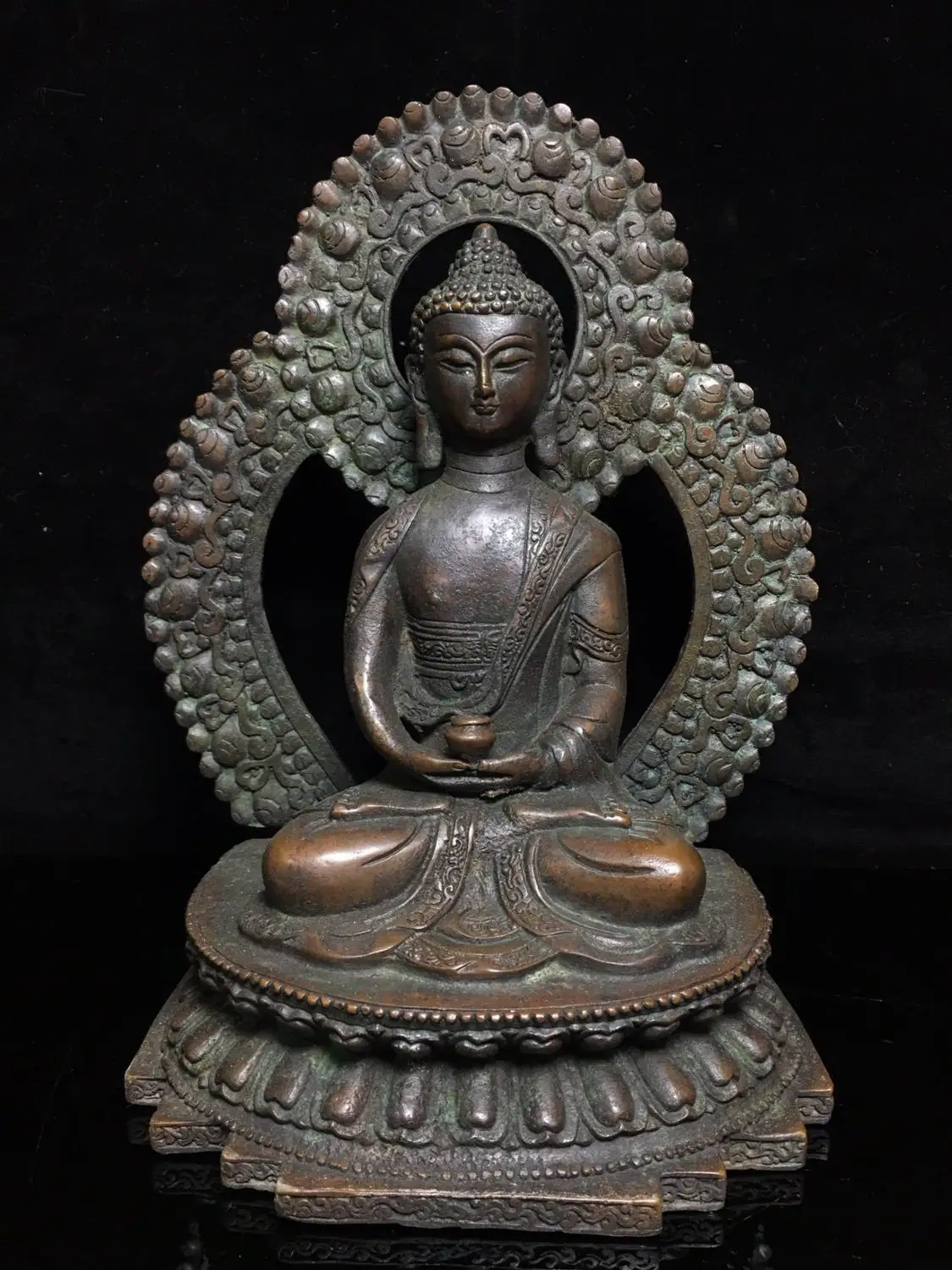 Home Decor 10" Tibet Buddhism Temple Old Bronze Cinnabars Shakyamuni Buddha Statue Medicine Buddha backlit Enshrine the Buddha
Home Decor 10" Tibet Buddhism Temple Old Bronze Cinnabars Shakyamuni Buddha Statue Medicine Buddha backlit Enshrine the Buddha